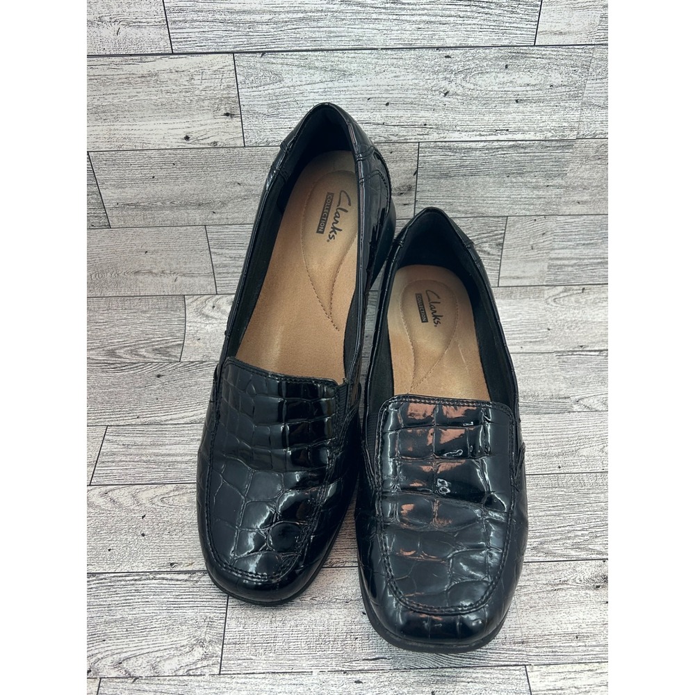 Clarks‎ Collection Black Croc Embossed Leather Loafers Comfortable Womens 8.5M